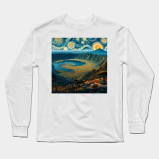 Ngorongoro Crater, Tansania, in the style of Vincent van Gogh's Starry Night Long Sleeve T-Shirt